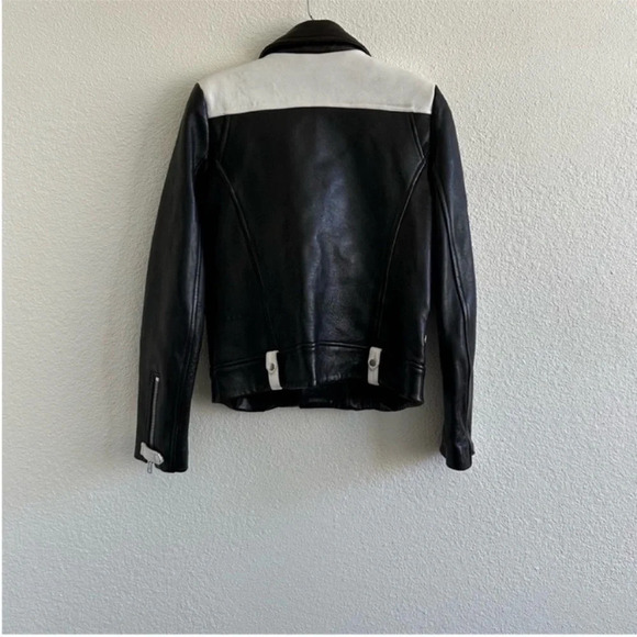 IRO Scottsdale Lamb Leather Moto Jacket Black & White - Picture 3 of 11